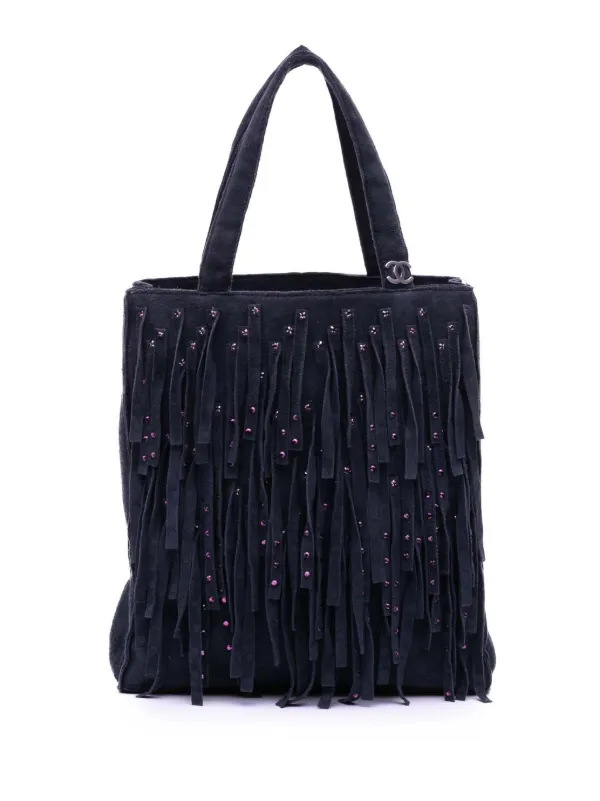 CHANEL Pre-Owned 2000-2002 Mini Suede Studded Fringe Tote