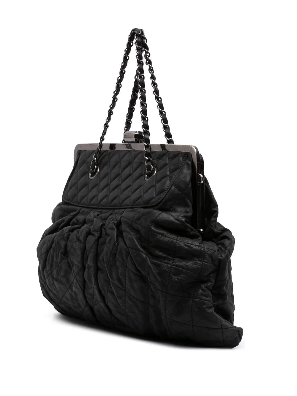 Pre-owned Chanel 2010-2011 Iridescent Quilted Calfskin Chic Frame Satchel In Black