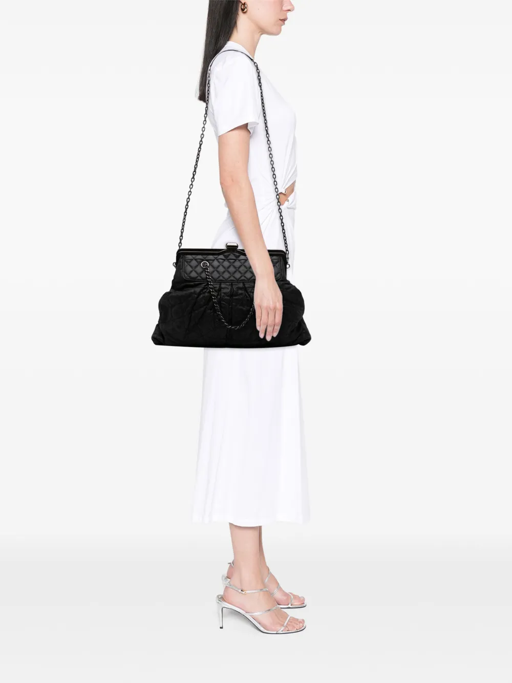 Pre-owned Chanel 2010-2011 Iridescent Quilted Calfskin Chic Frame Satchel In Black