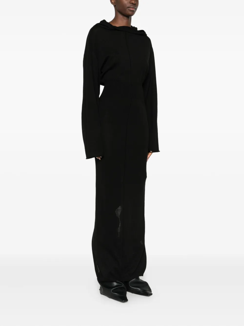 Rick Owens Hooded Wool Dress In Multi