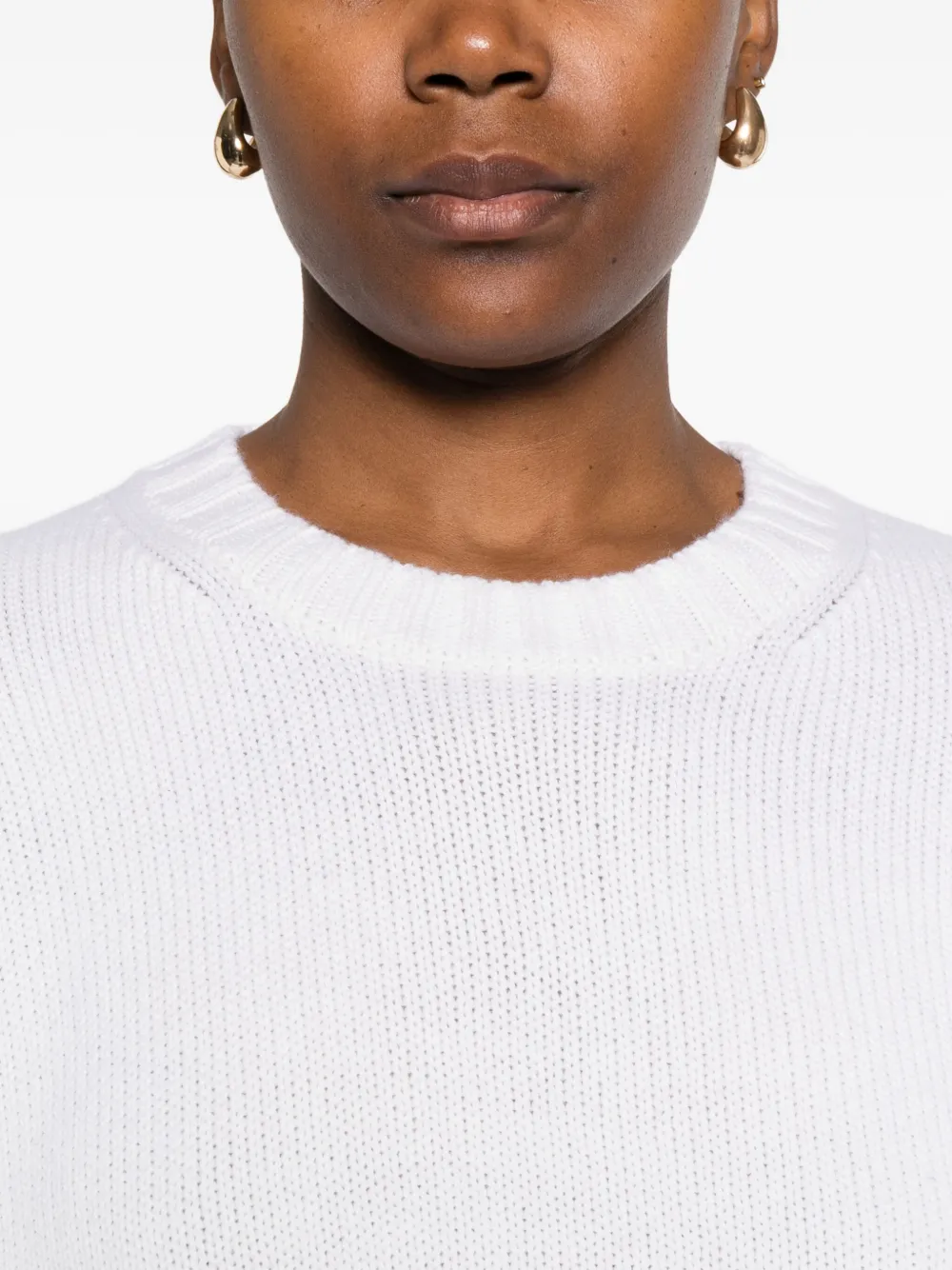 Allude Ribbed-hem Long-sleeves Sweater In White