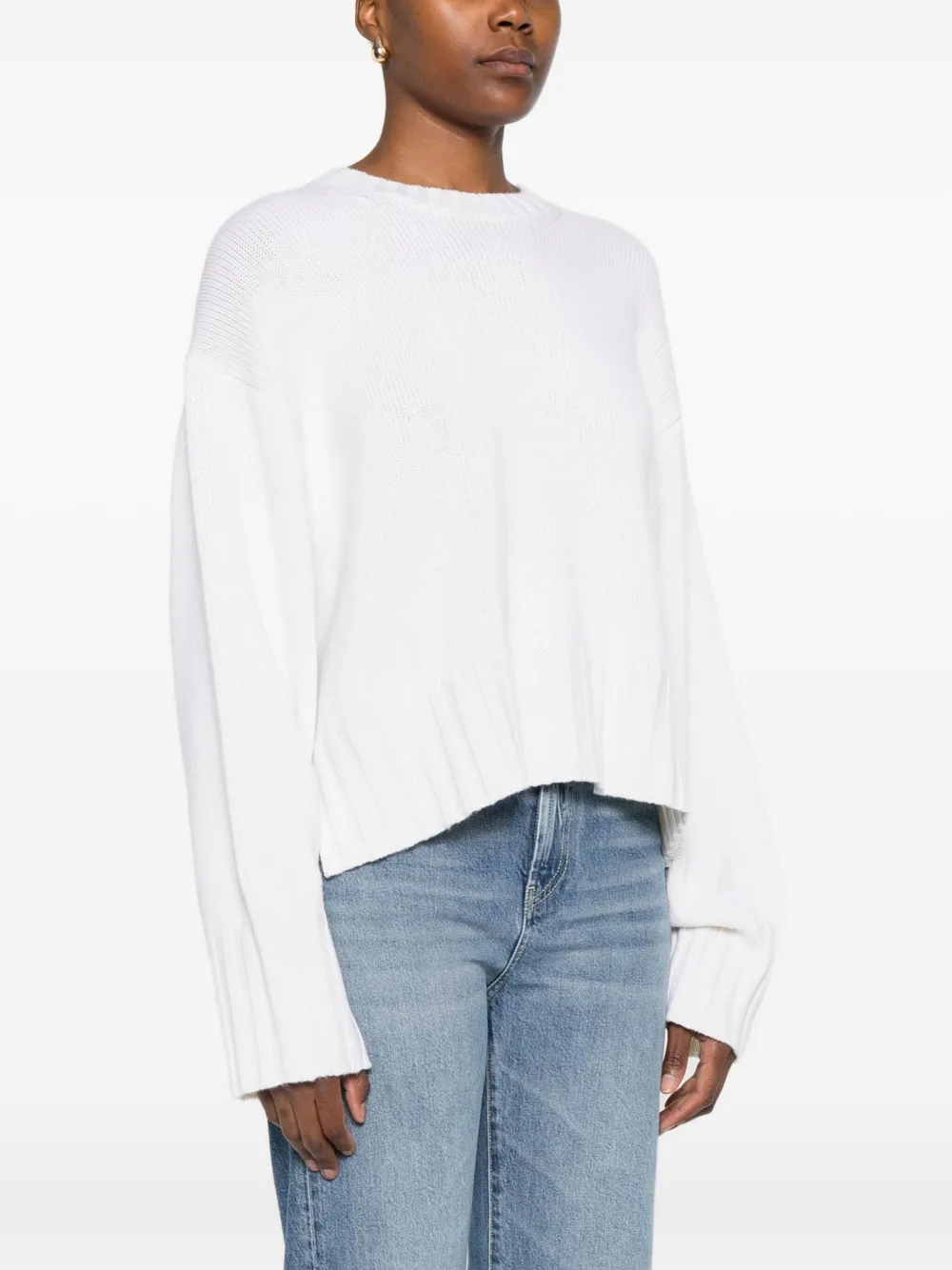 Allude Ribbed-hem Long-sleeves Sweater In White