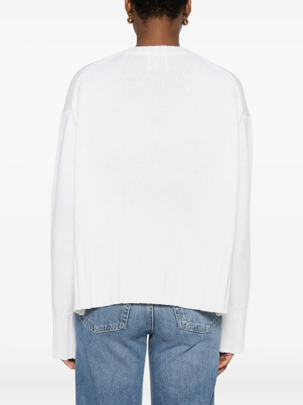Allude Ribbed-hem Long-sleeves Sweater In White