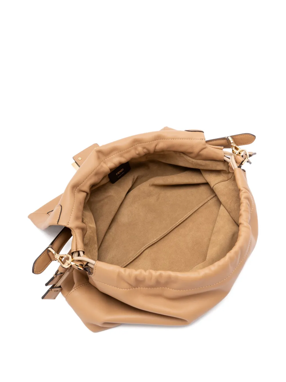 Fendi Large Mamma Baguette Logo-plaque Gathered Shoulder Bag In Brown
