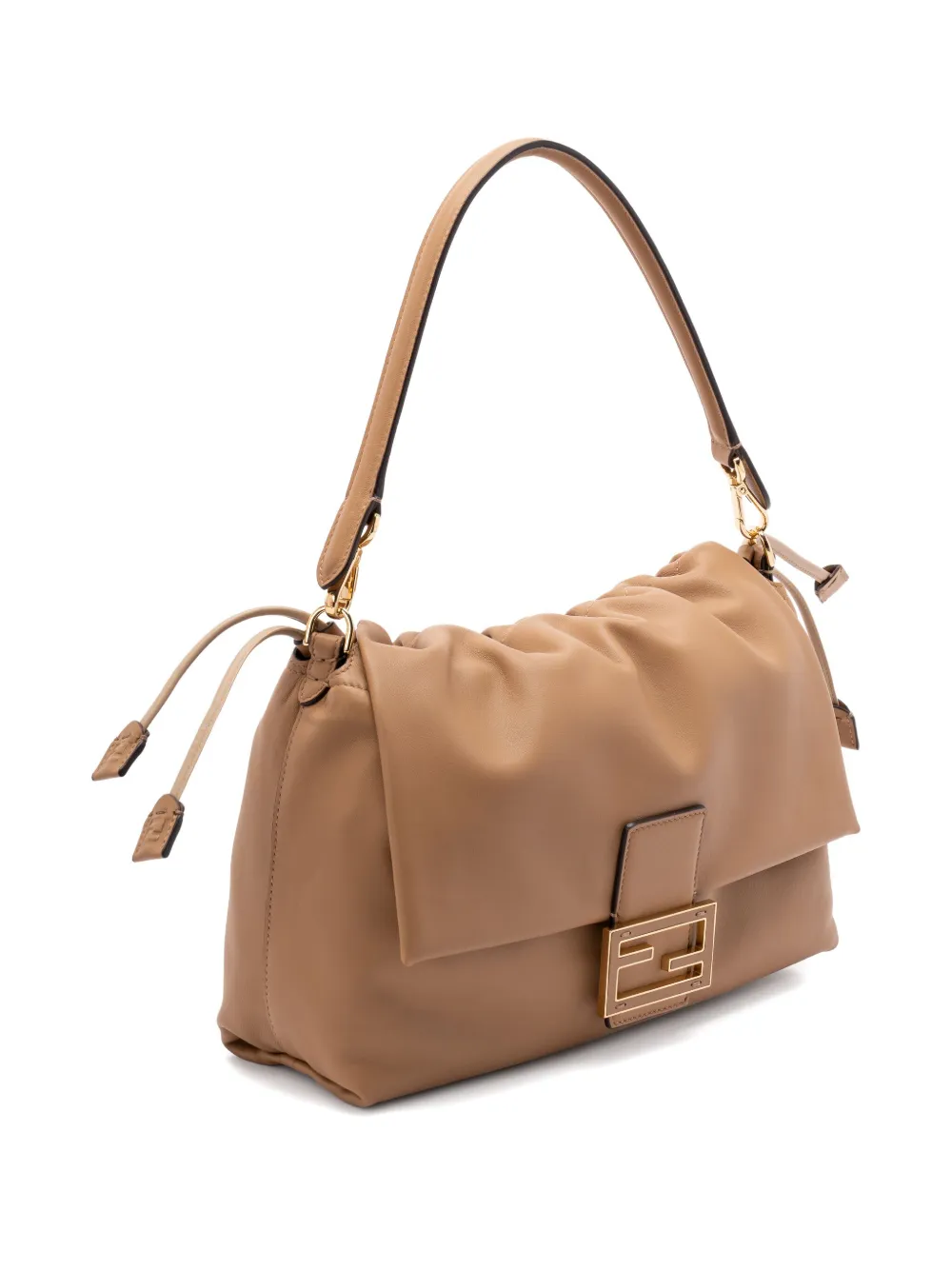 Fendi Large Mamma Baguette Logo-plaque Gathered Shoulder Bag In Brown