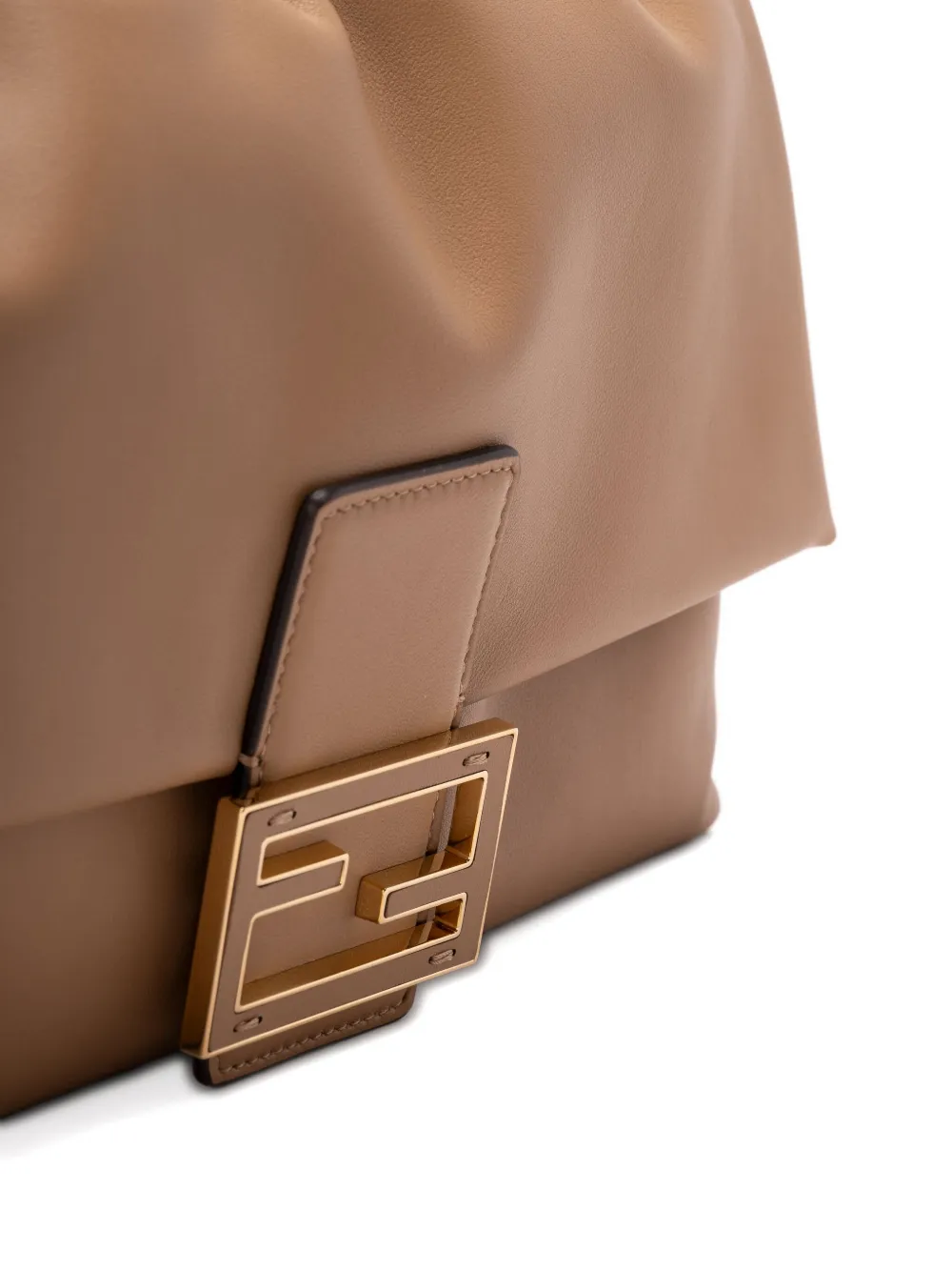 Fendi Large Mamma Baguette Logo-plaque Gathered Shoulder Bag In Brown