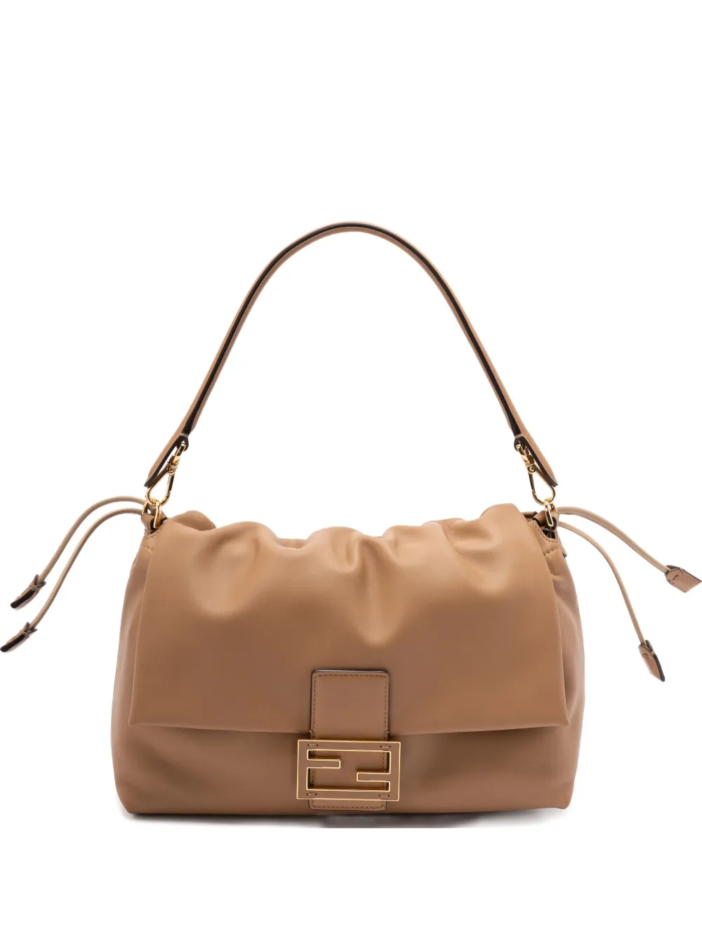 Fendi Large Mamma Baguette Logo-plaque Gathered Shoulder Bag In Brown