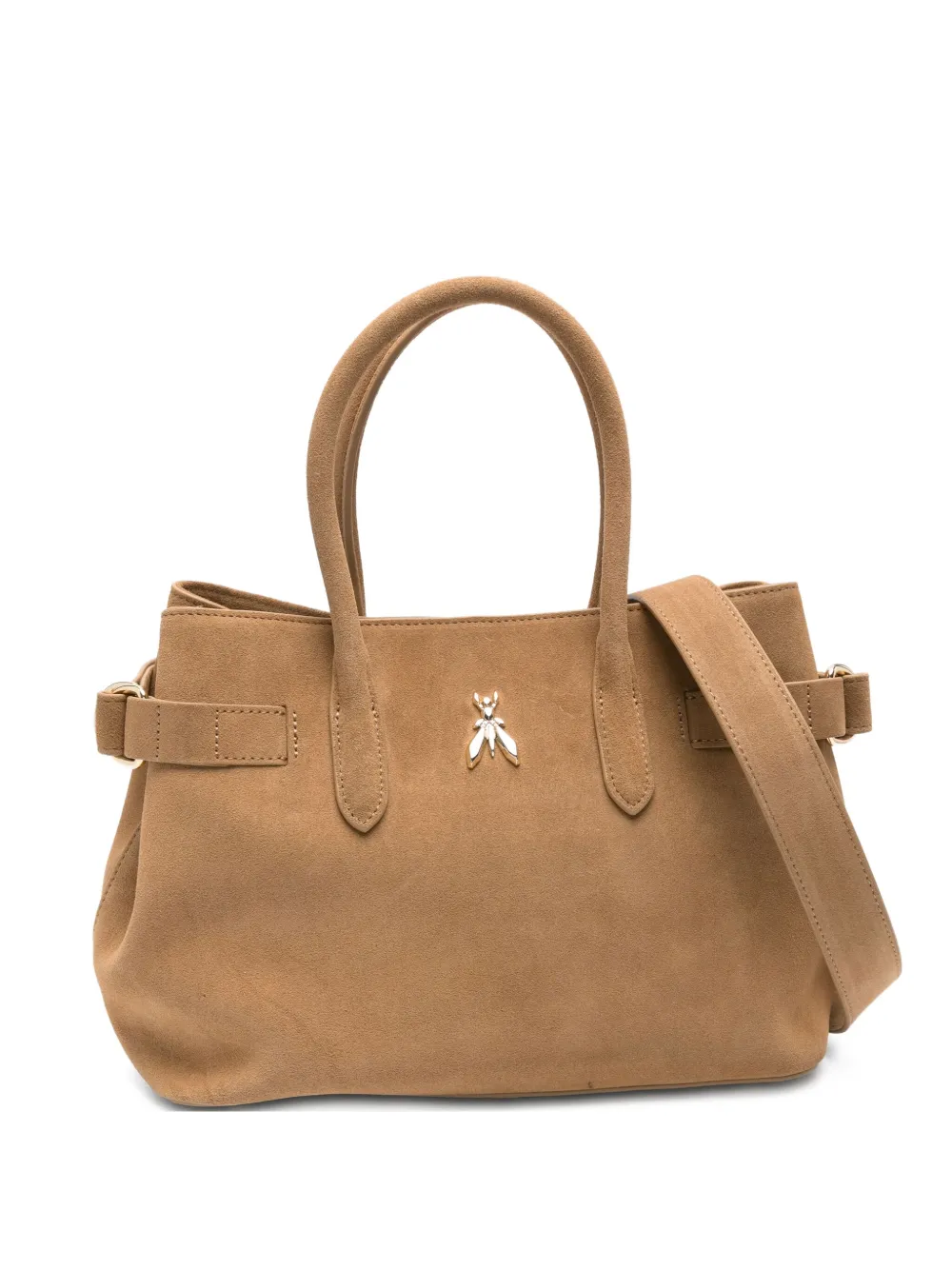 Patrizia Pepe New Business Logo-embellished Suede Shoulder Bag In Neutral