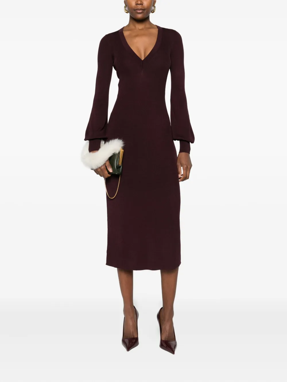 Elisabetta Franchi Jurk met V-hals en ballonmouwen - Rood