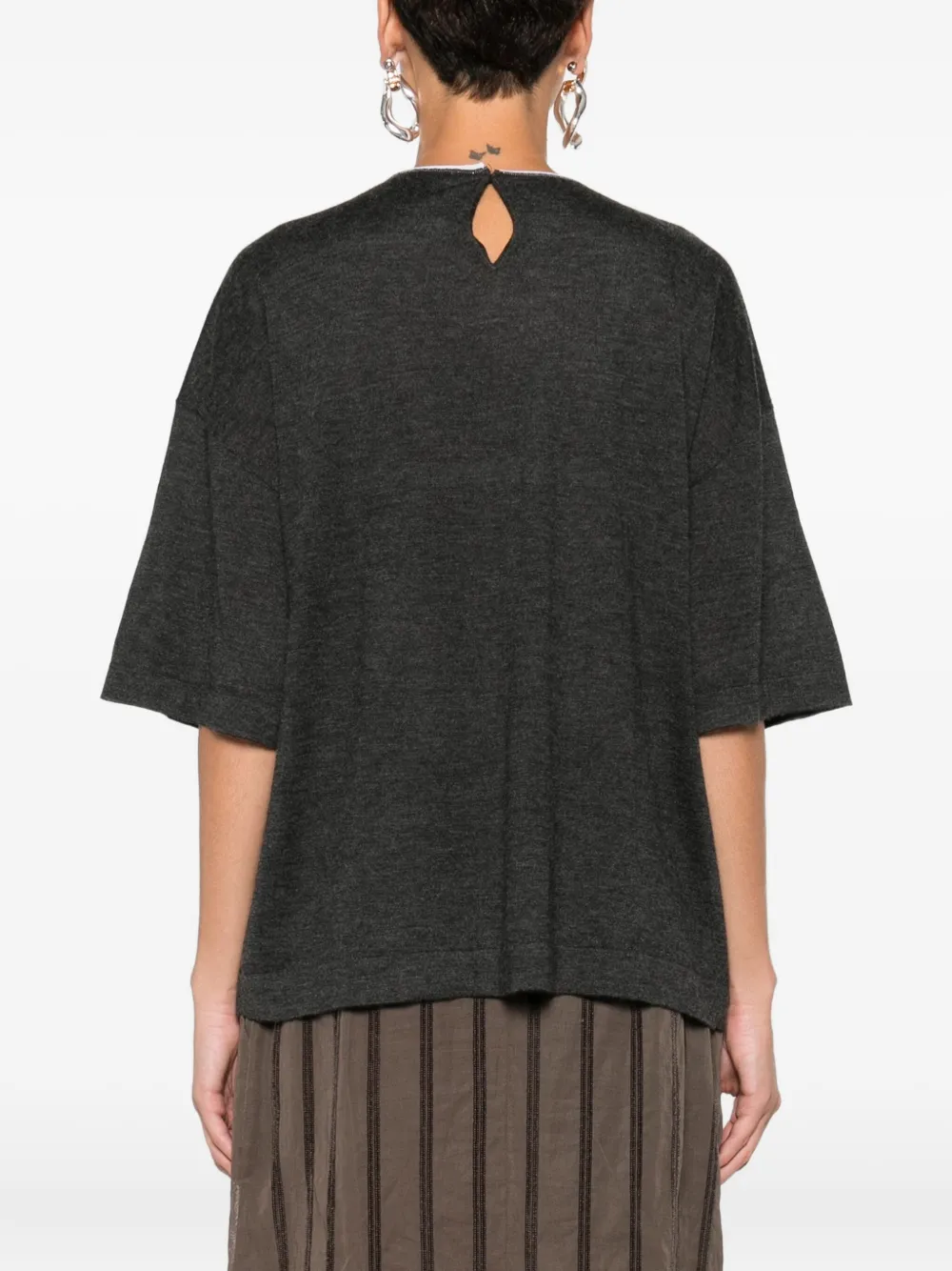 Brunello Cucinelli Round-neck Cashmere Top In Gray