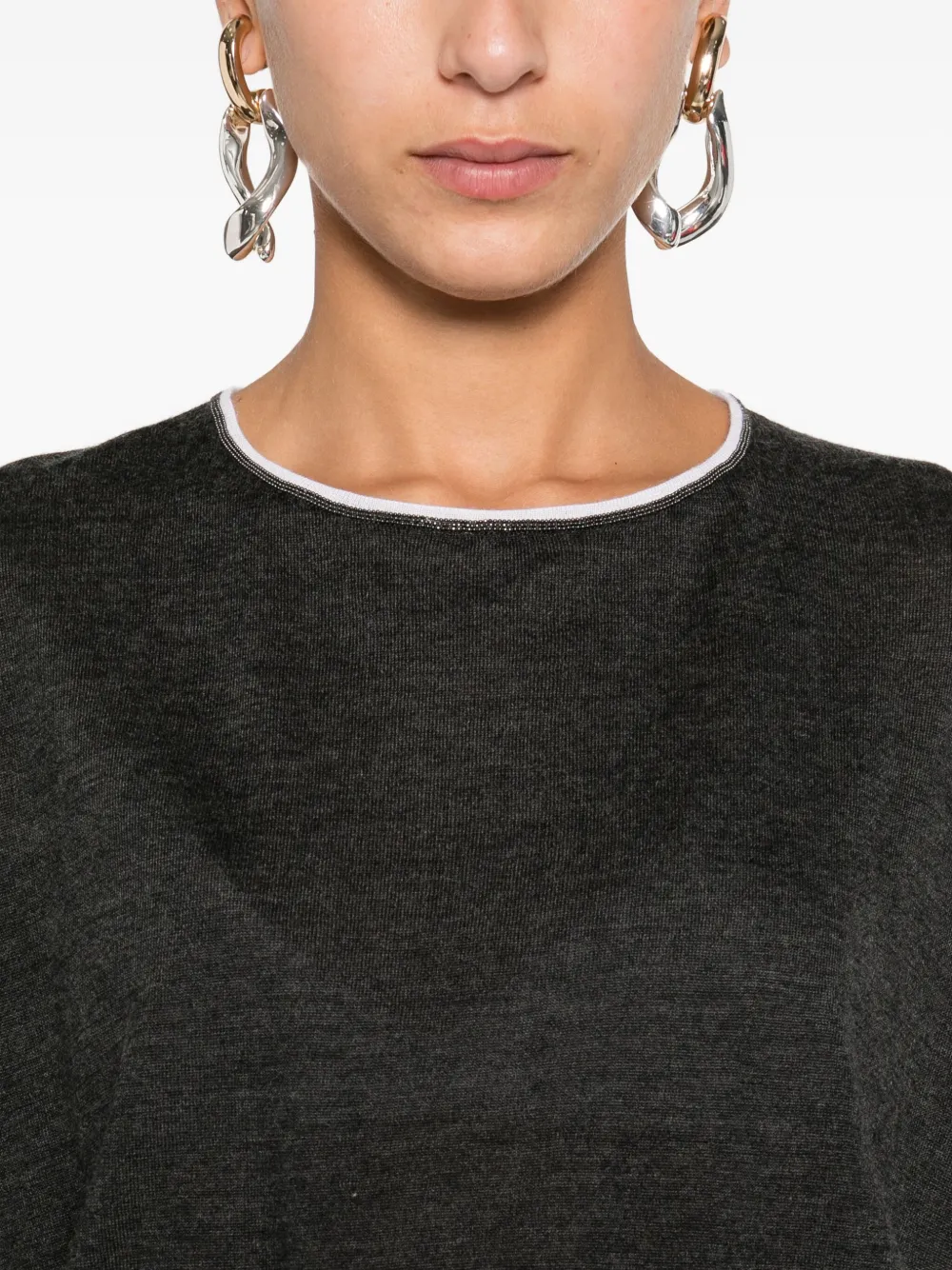 Brunello Cucinelli Round-neck Cashmere Top In Gray