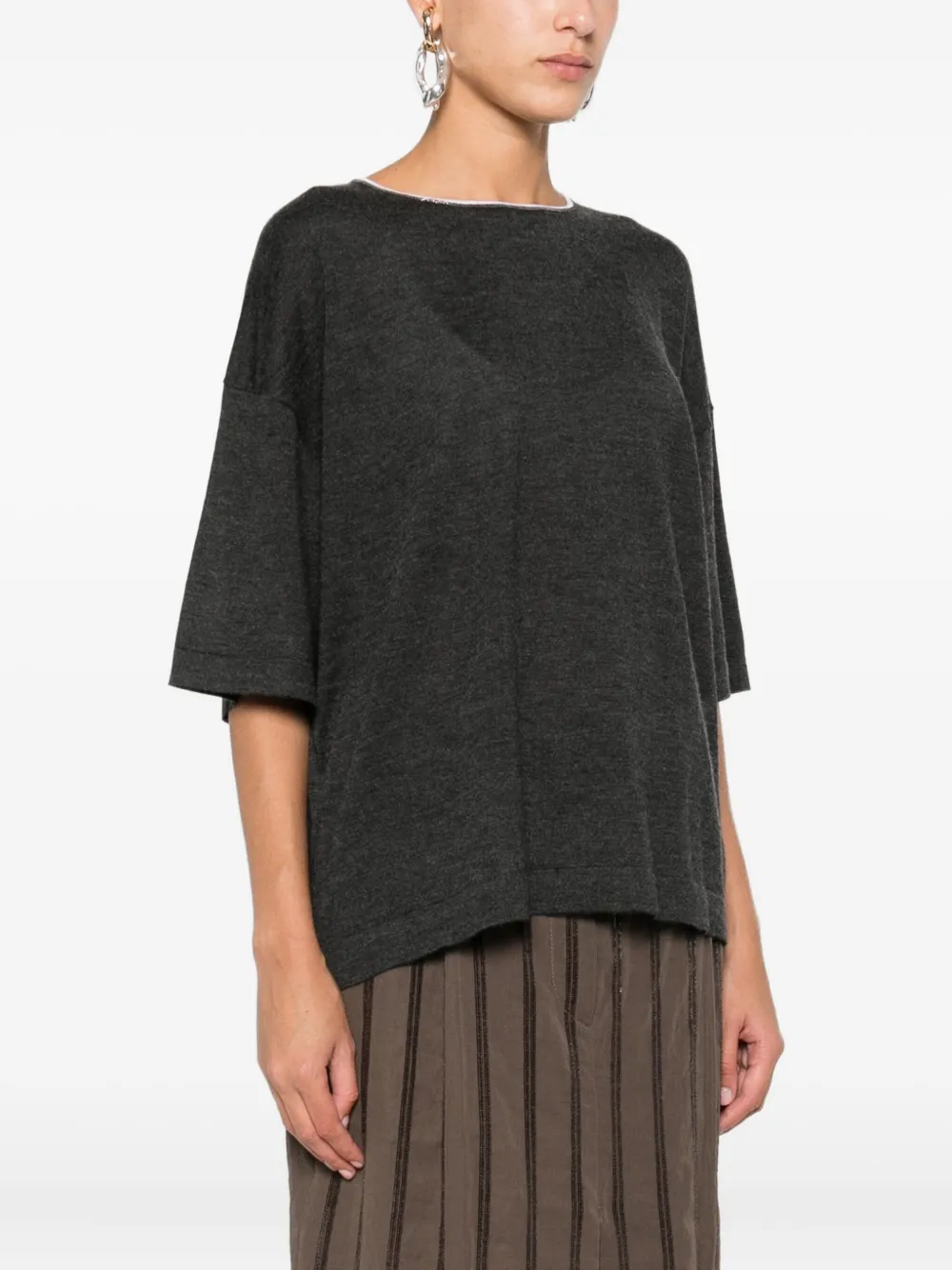 Brunello Cucinelli Round-neck Cashmere Top In Gray