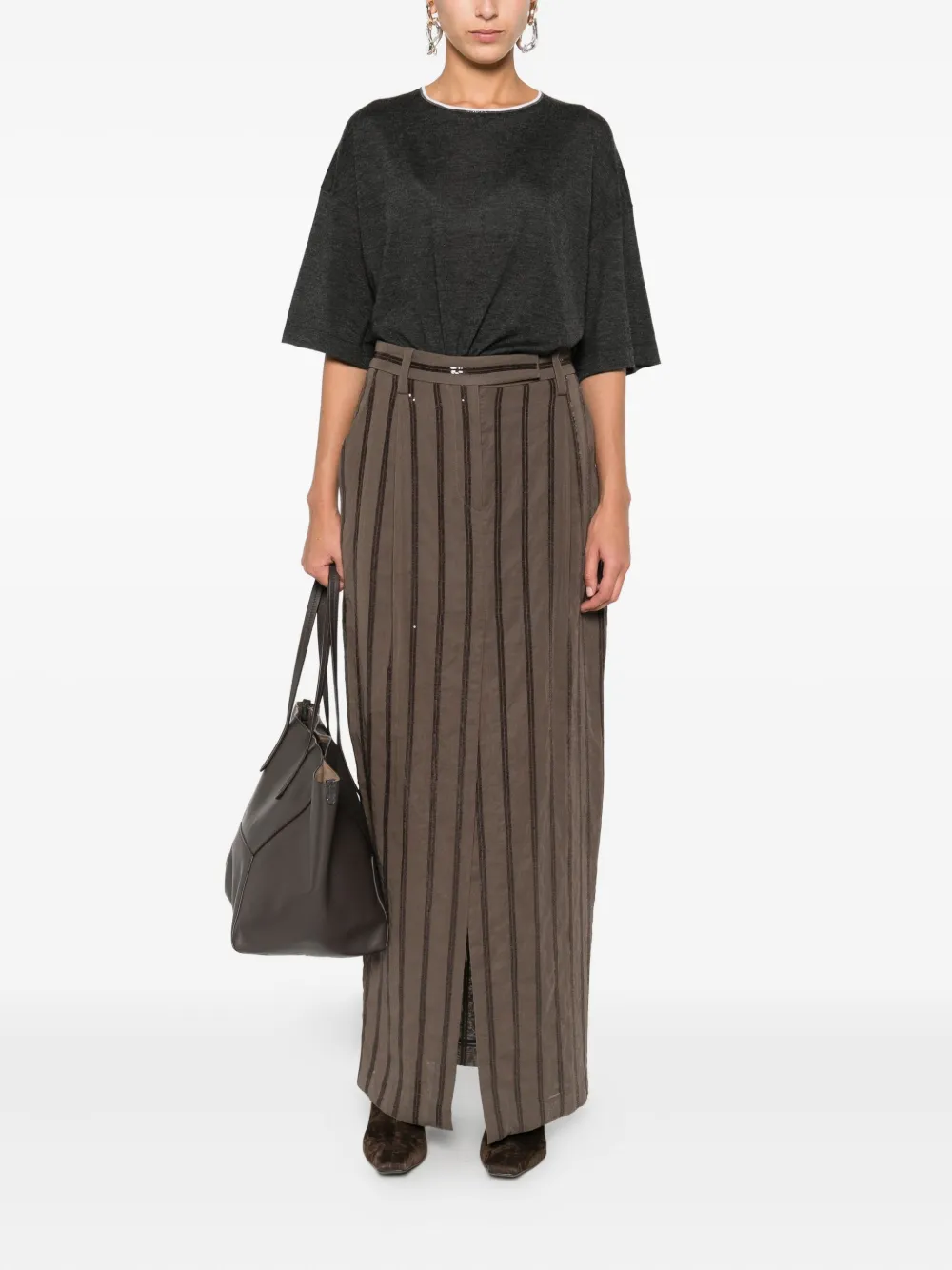 Brunello Cucinelli Round-neck Cashmere Top In Gray