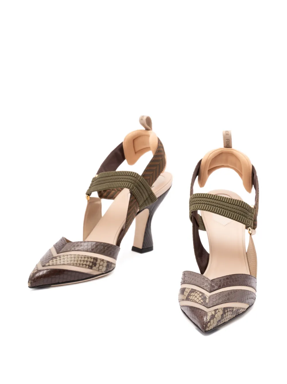 FENDI 85mm snakeskin-effect leather heeled pumps Brown