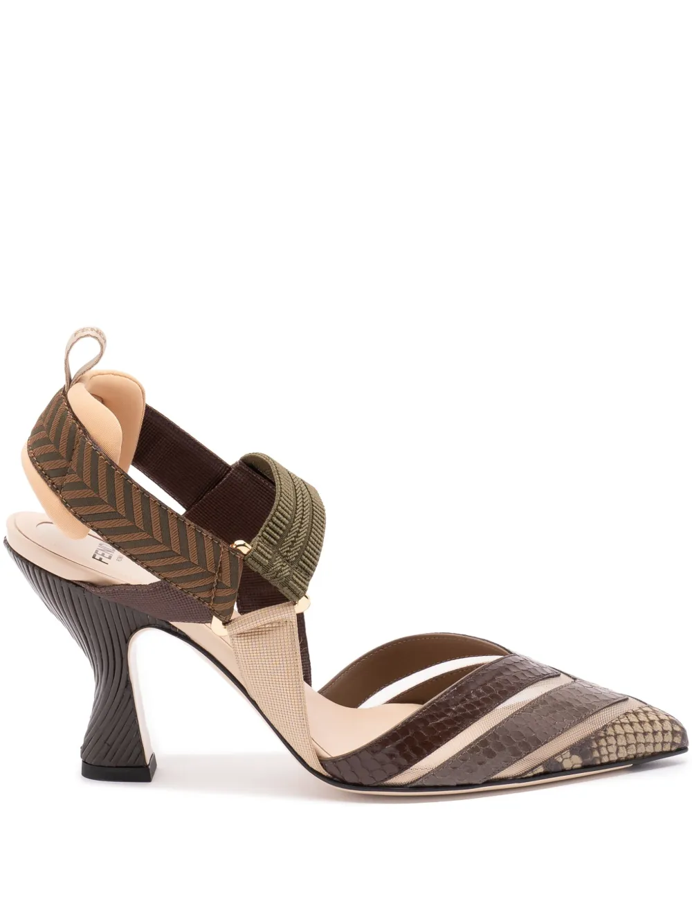 FENDI 85mm snakeskin-effect leather heeled pumps Brown