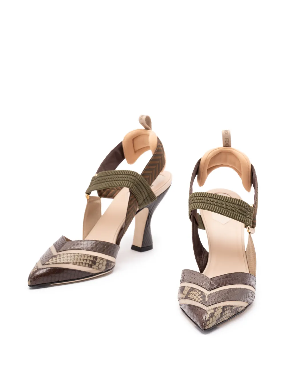 FENDI 85mm snakeskin-effect leather heeled pumps Brown