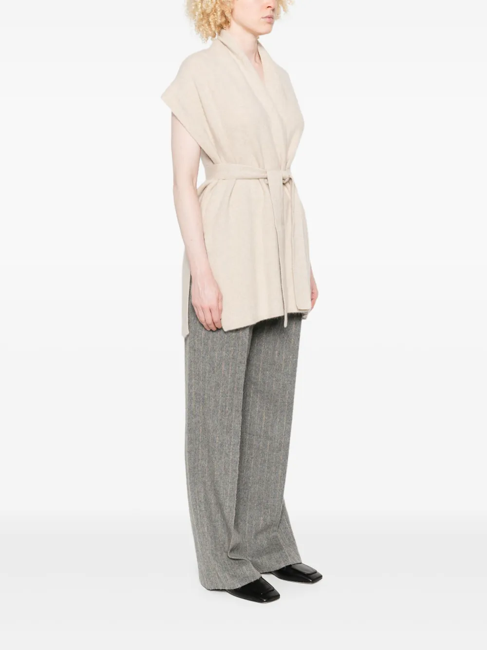 Joseph Belted Sleeveless Cardigan In Neutral