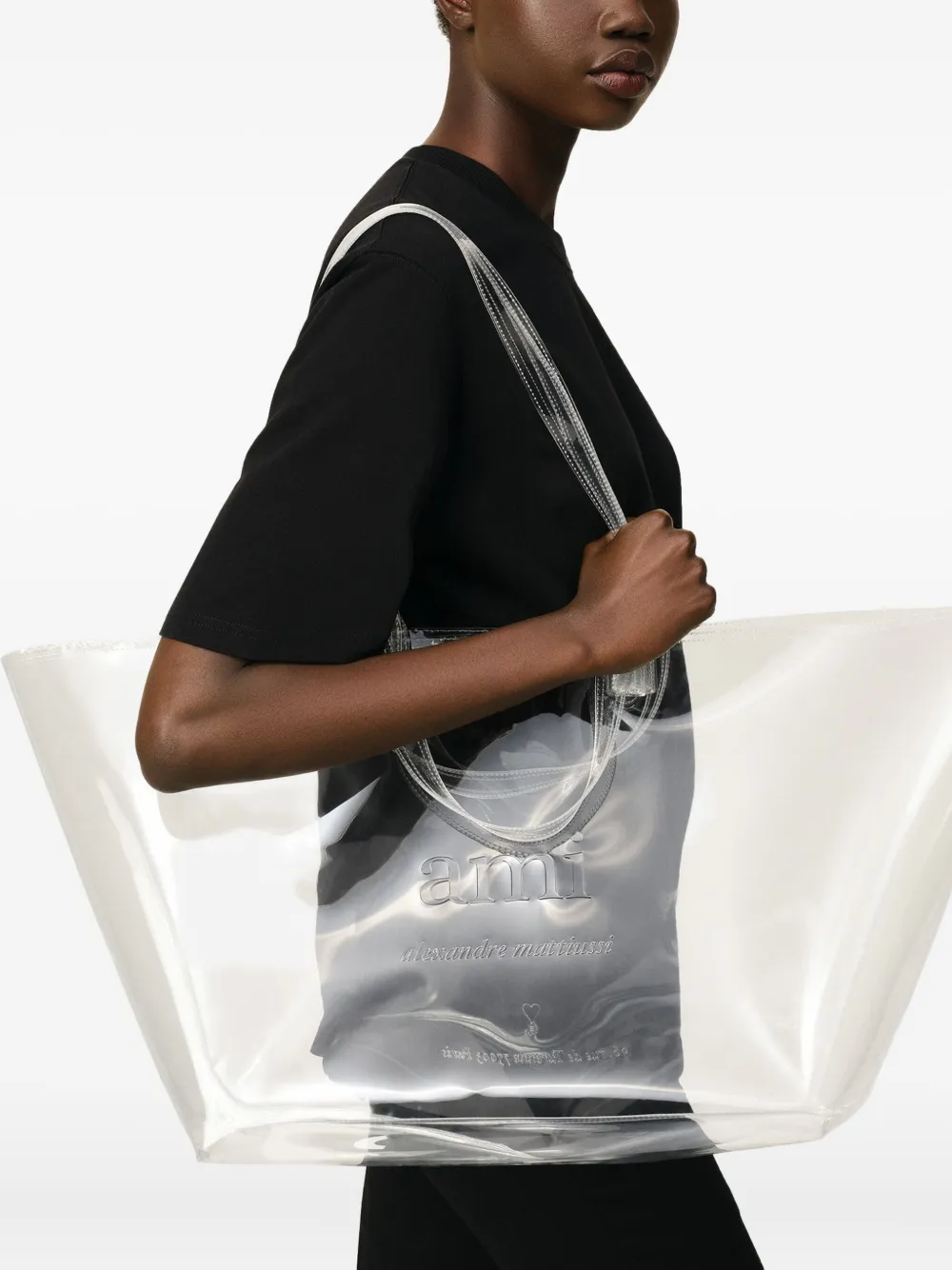 Ami Alexandre Mattiussi Medium Embossed-logo Clear Tote Bag In Neutral