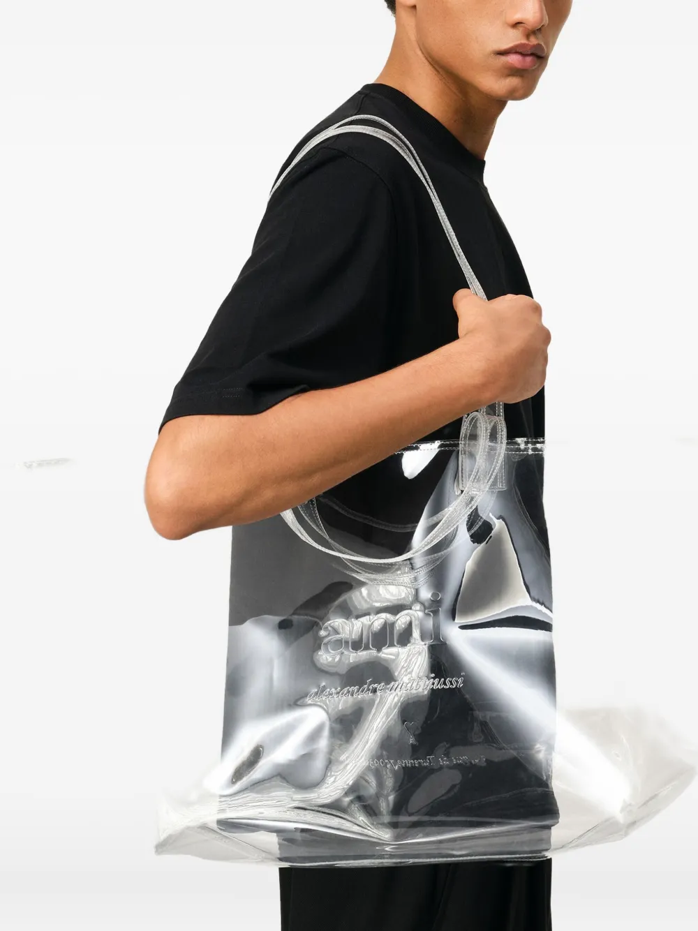 Ami Alexandre Mattiussi Medium Embossed-logo Clear Tote Bag In Neutral