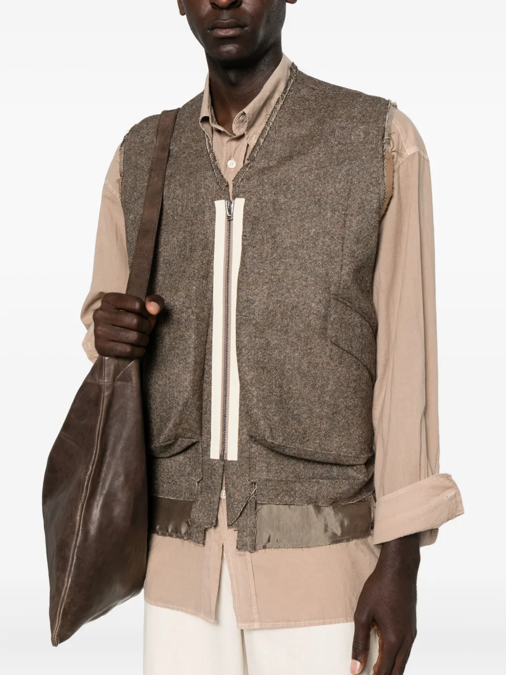 Maison Margiela Gilet met zakdetail en franje Bruin