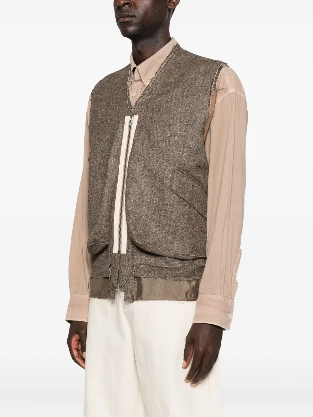 Maison Margiela Gilet met zakdetail en franje Bruin