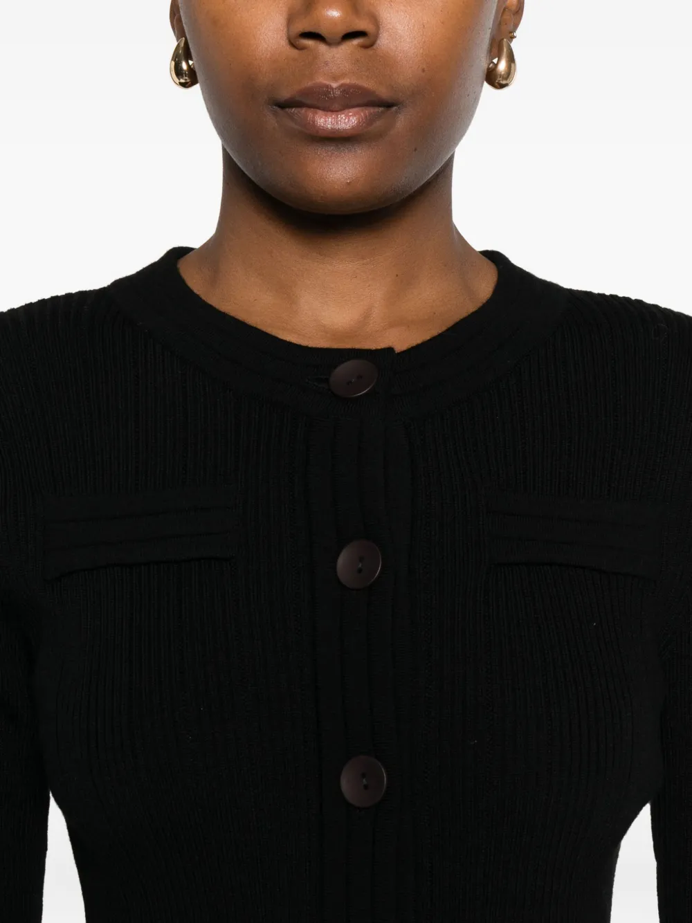 Hugenberg Ribbed Button Cardigan In Black