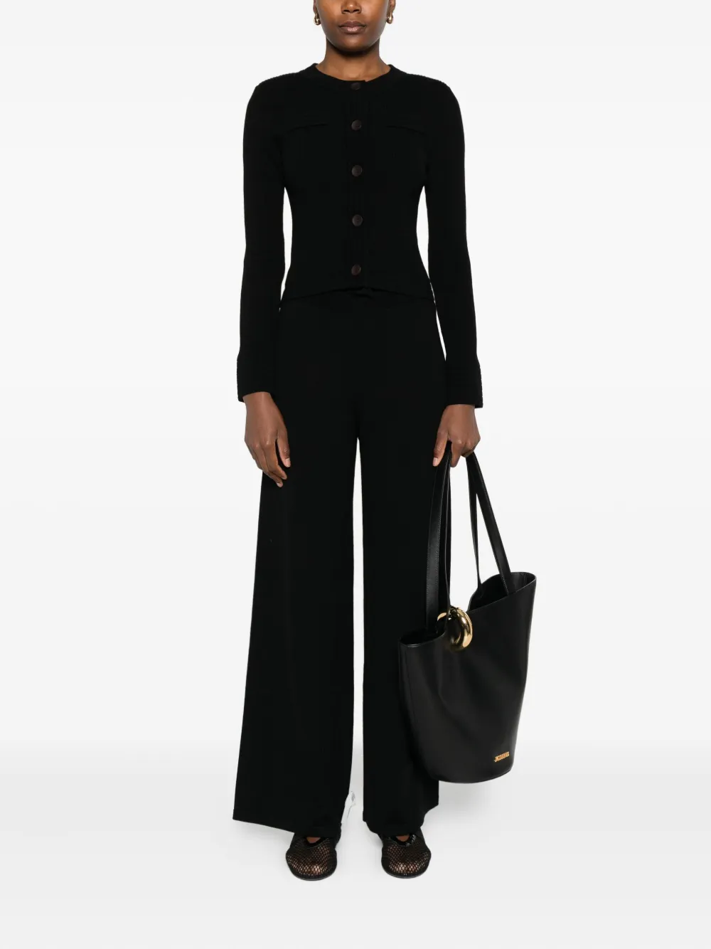 Hugenberg Ribbed Button Cardigan In Black