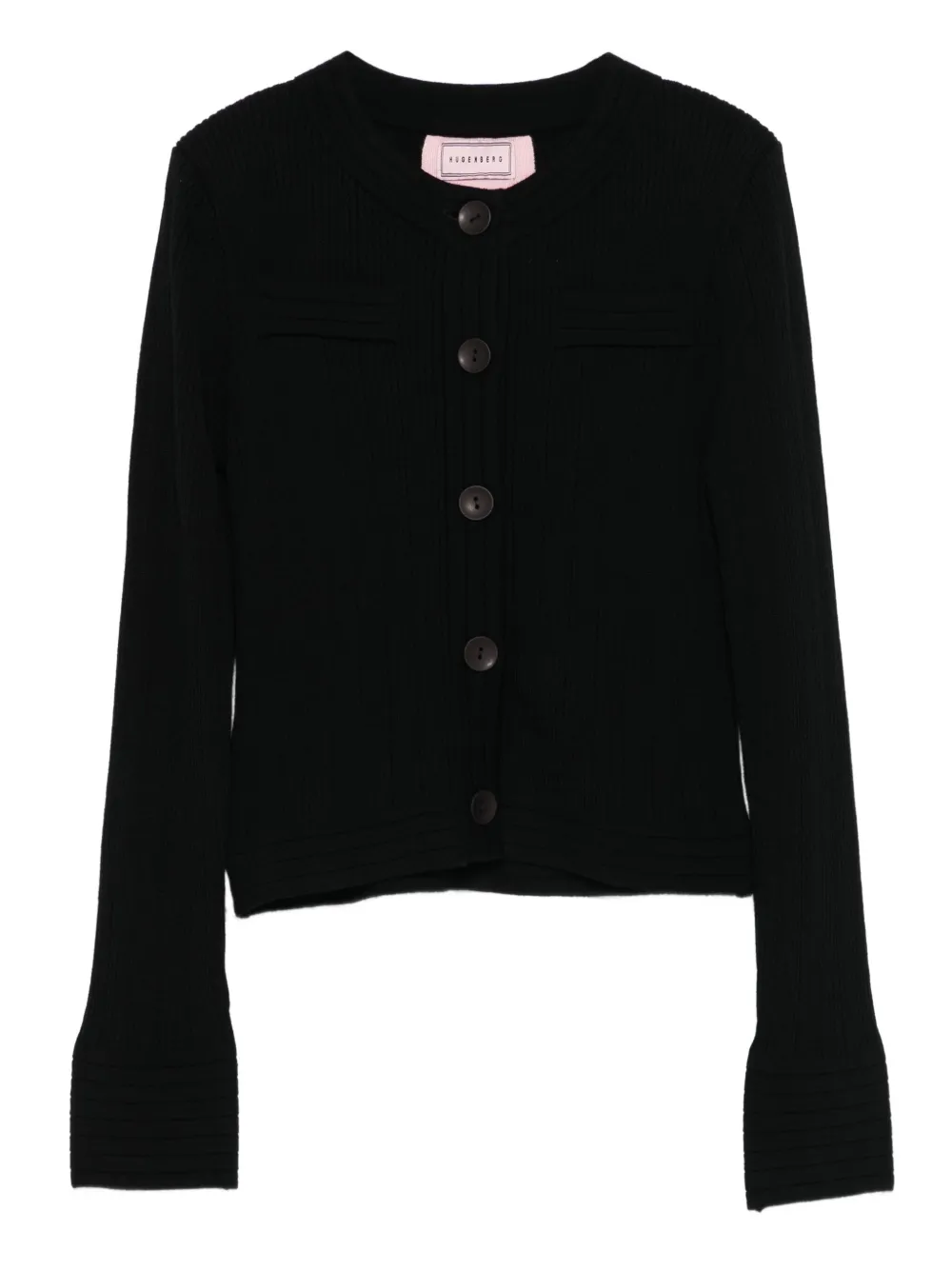 Hugenberg Ribbed Button Cardigan In Black