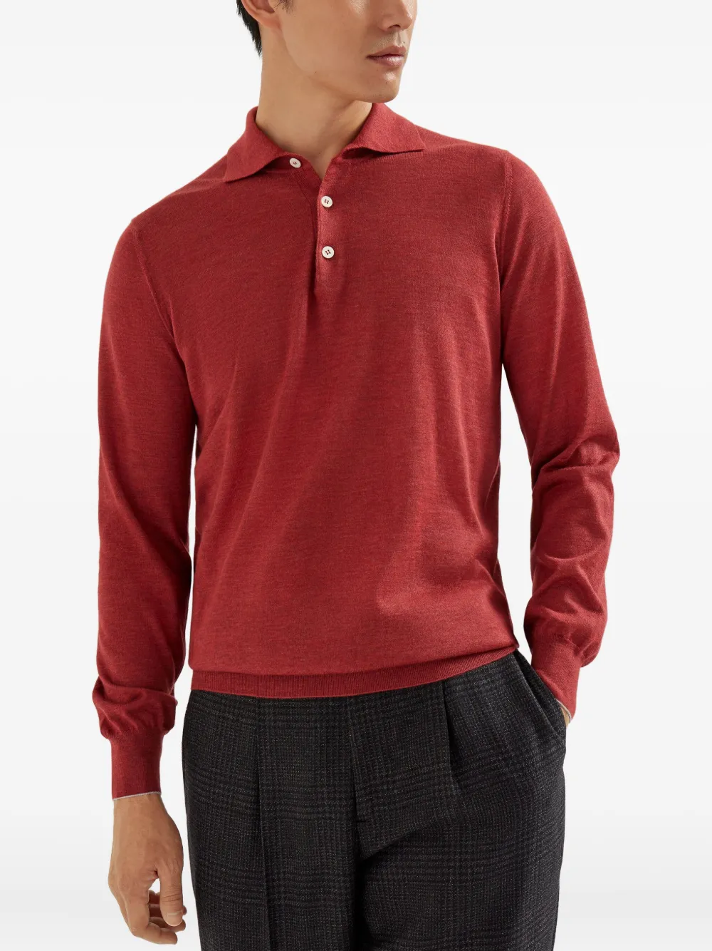 Brunello Cucinelli Poloshirt met lange mouwen Rood
