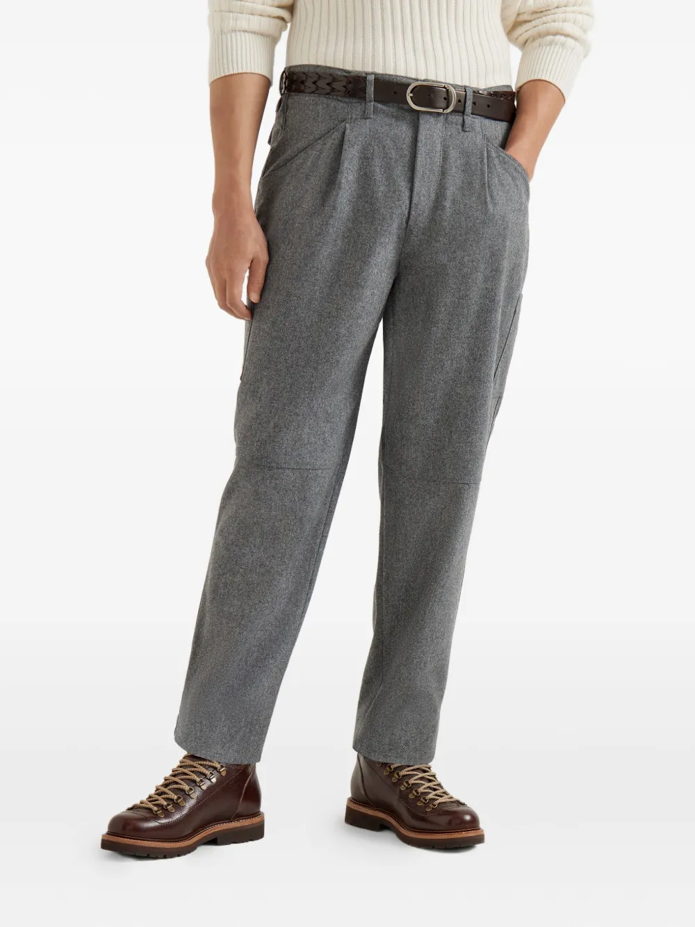 Brunello Cucinelli Pleated Patch-pocket Trousers In Gray