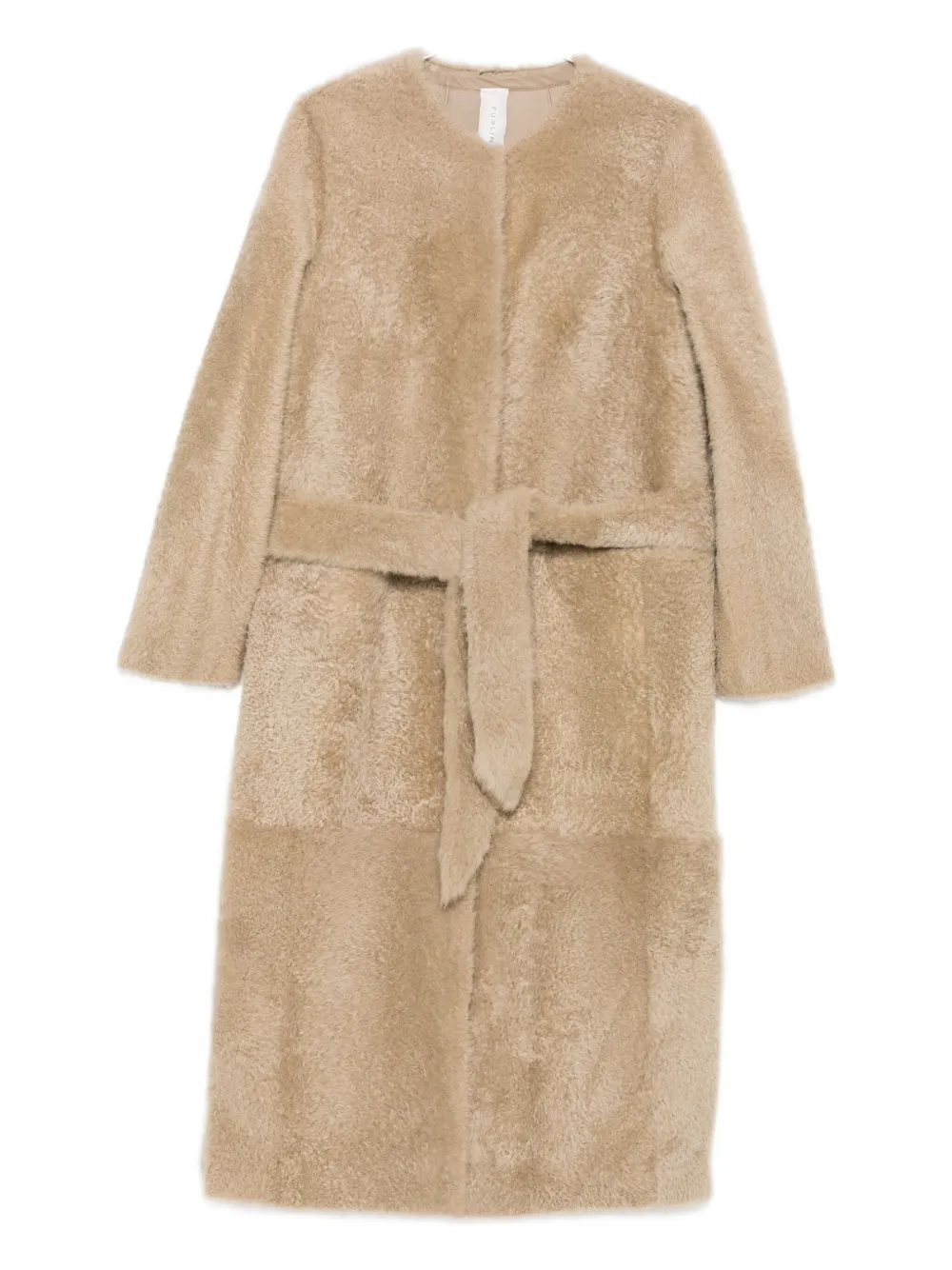 Furling By Giani Belted Single-breasted Sheepskin Coat In Neutral