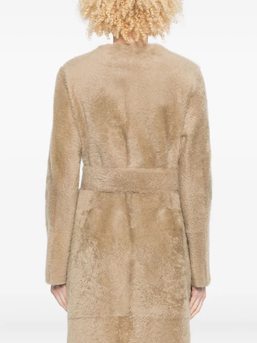 Furling By Giani Belted Single-breasted Sheepskin Coat In Neutral