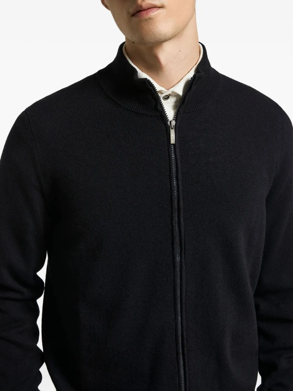 Peserico Wool And Cashmere Zip Front Sweater In Blue