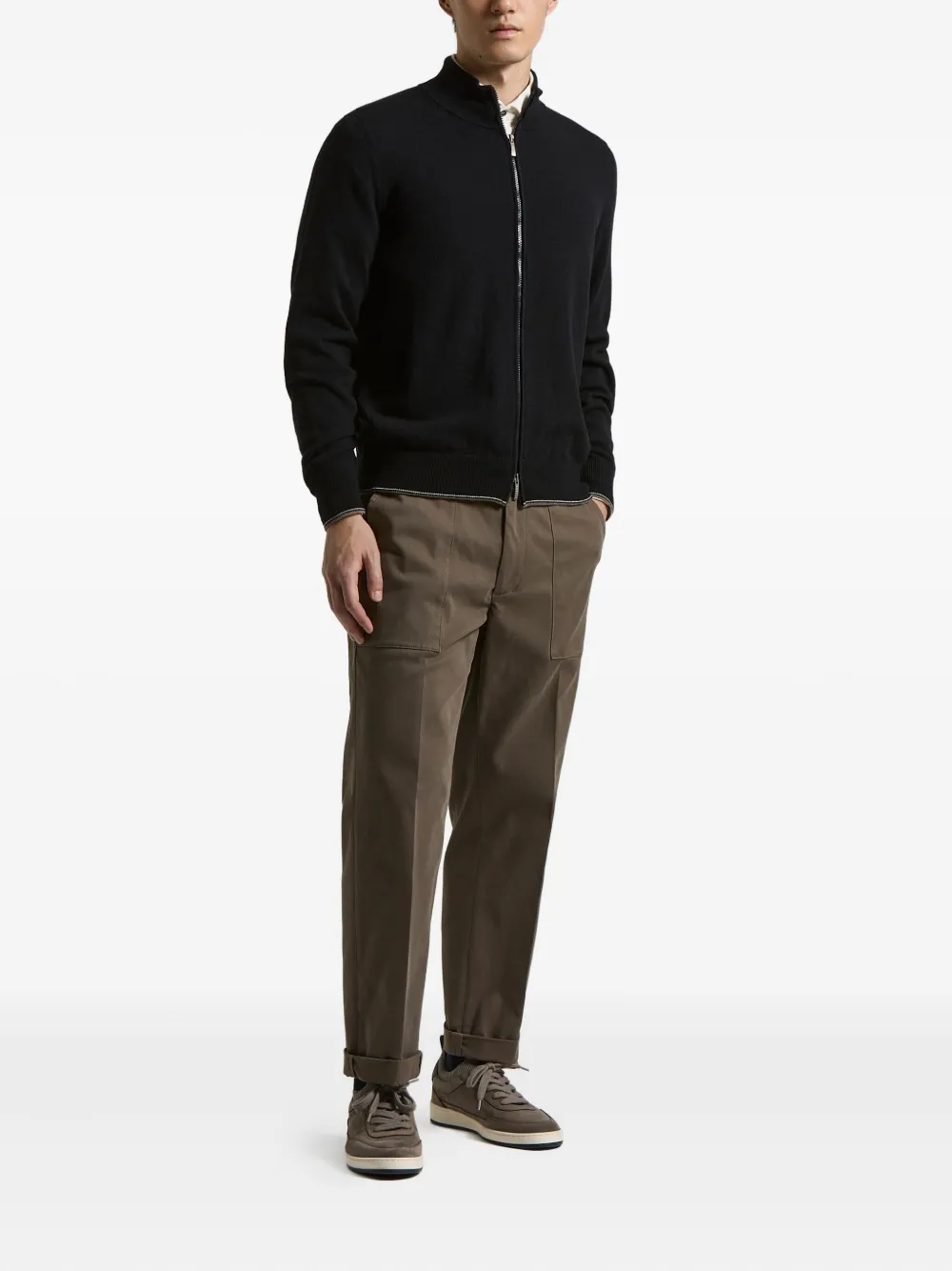 Peserico Wool And Cashmere Zip Front Sweater In Blue