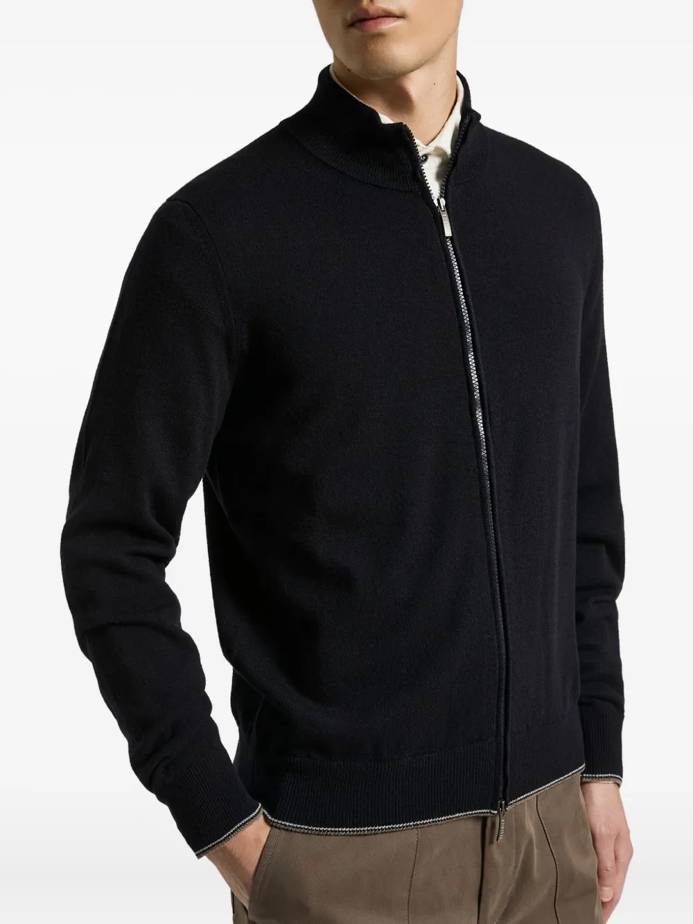 Peserico Wool And Cashmere Zip Front Sweater In Blue