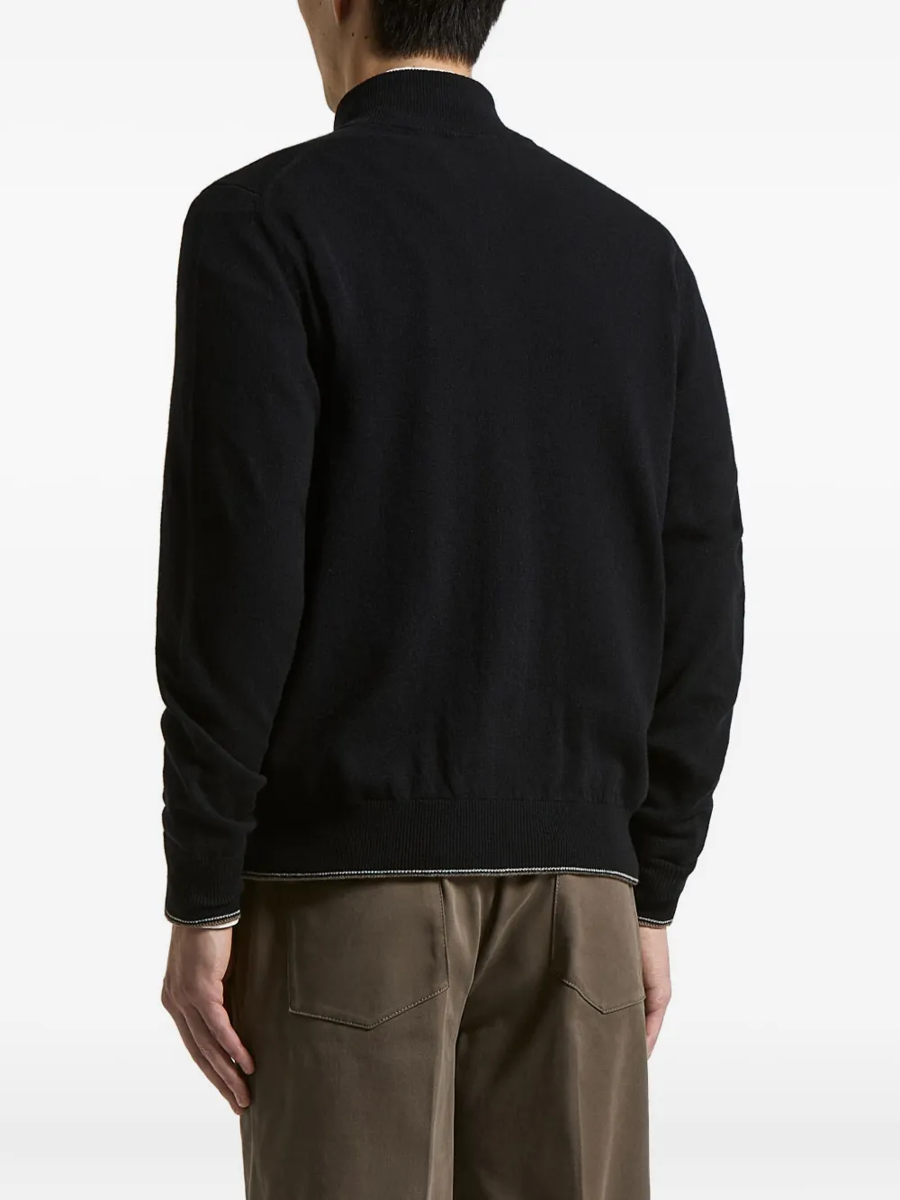 Peserico Wool And Cashmere Zip Front Sweater In Blue