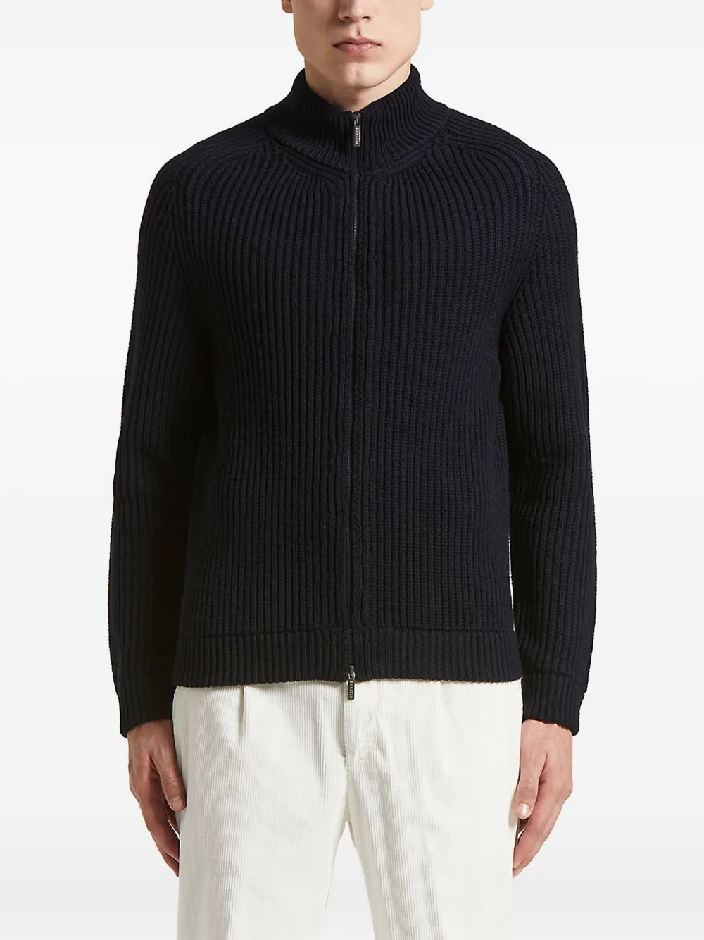 Peserico Ribbed Zip-up Cardigan In Black