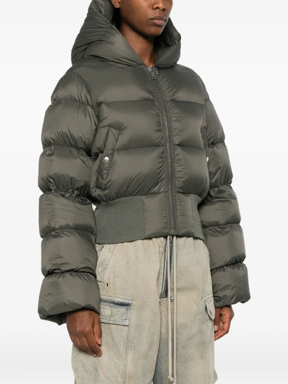 Rick Owens Hooded Puffer Jacket In Green
