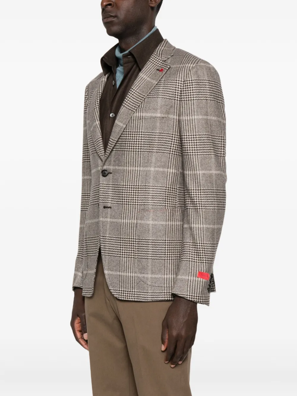 Isaia Checked Two-button Blazer In Gray