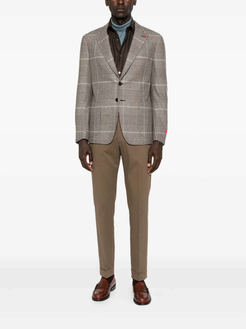 Isaia Checked Two-button Blazer In Gray