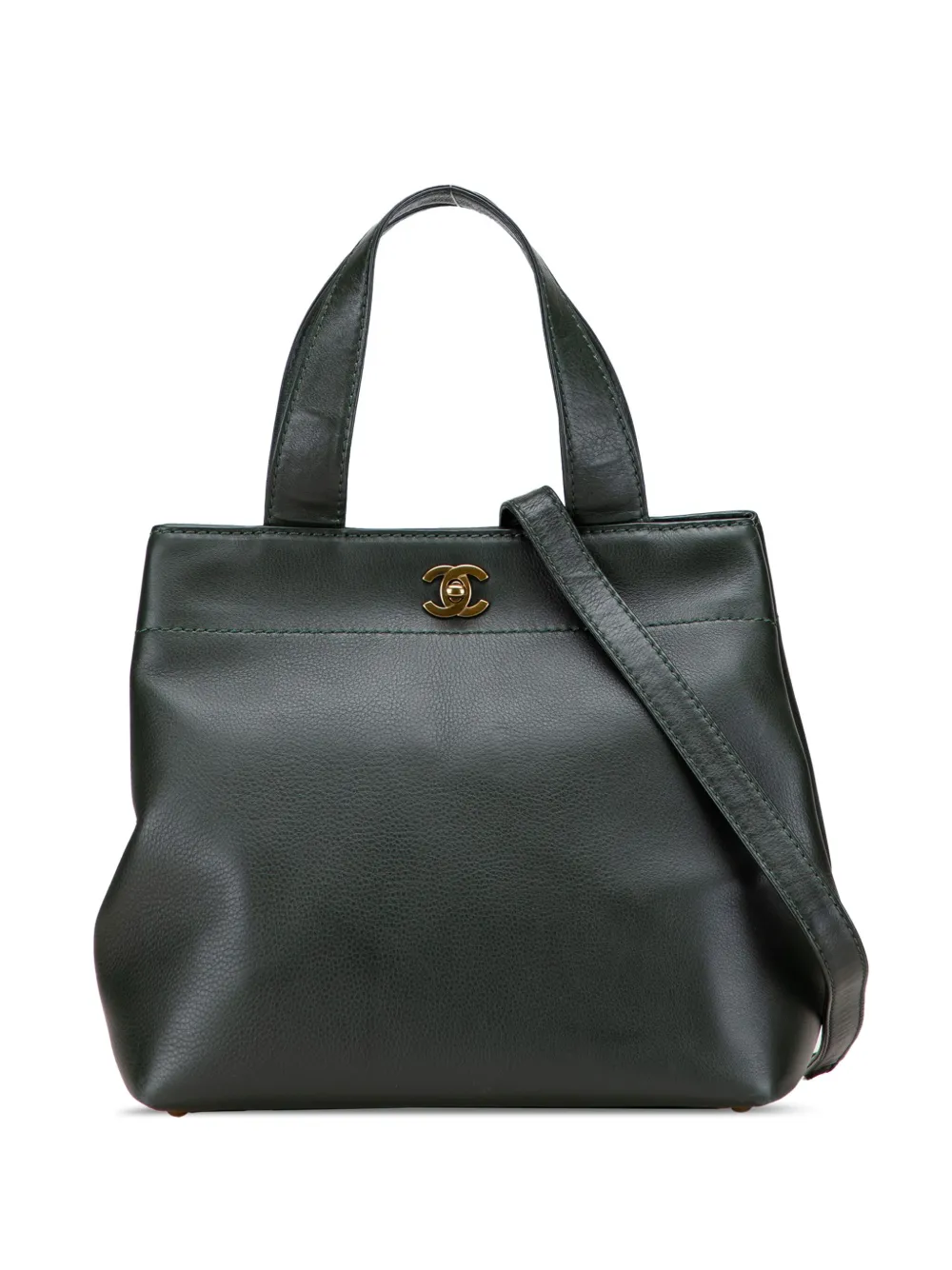 CHANEL Pre-Owned 2002-2003 CC Calfskin Turnlock Tote satchel - グリーン CHANEL Pre-Owned 2002-2003 CC Calfskin Turnlock Tote satchel - グリーン