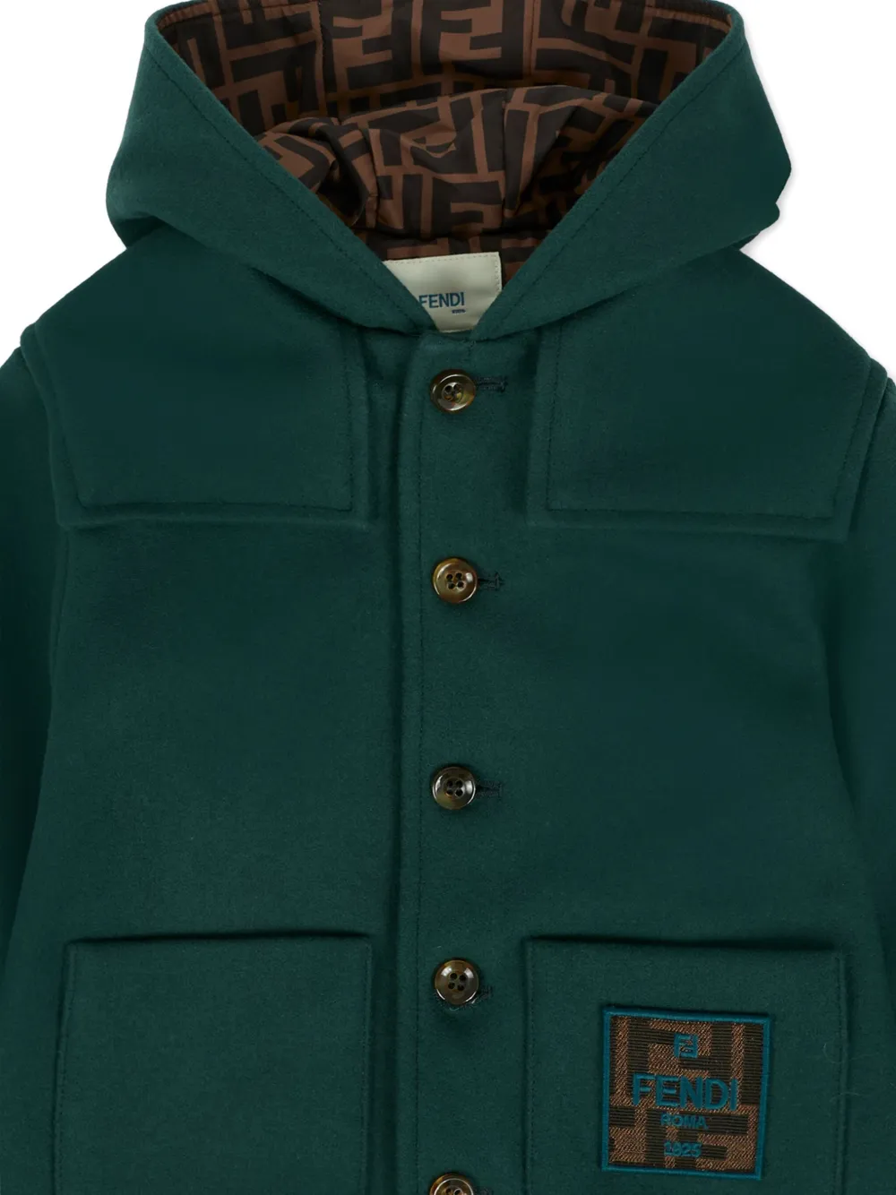Fendi Kids Jas met capuchon en knopen Groen