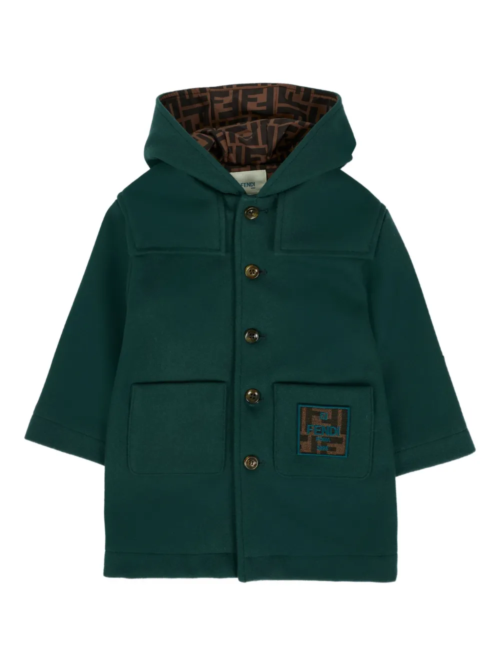 Fendi Kids hooded buttoned coat - グリーン Fendi Kids hooded buttoned coat - グリーン