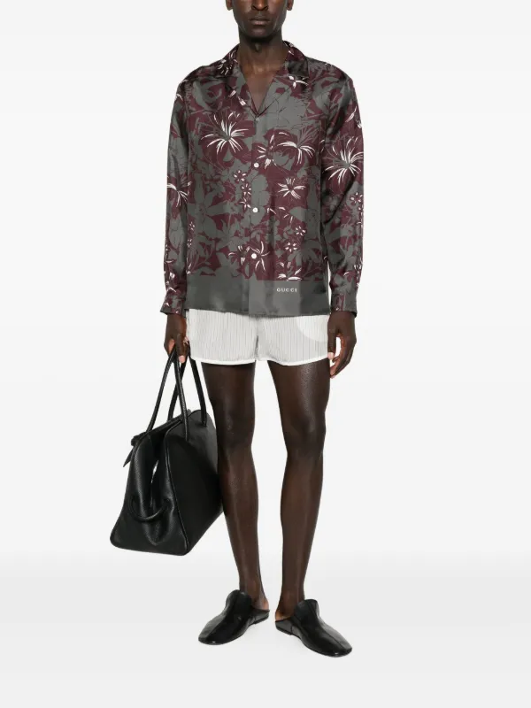 gucci long sleeve dress shirt Gucci floral-print long-sleeve Shirt | Grey