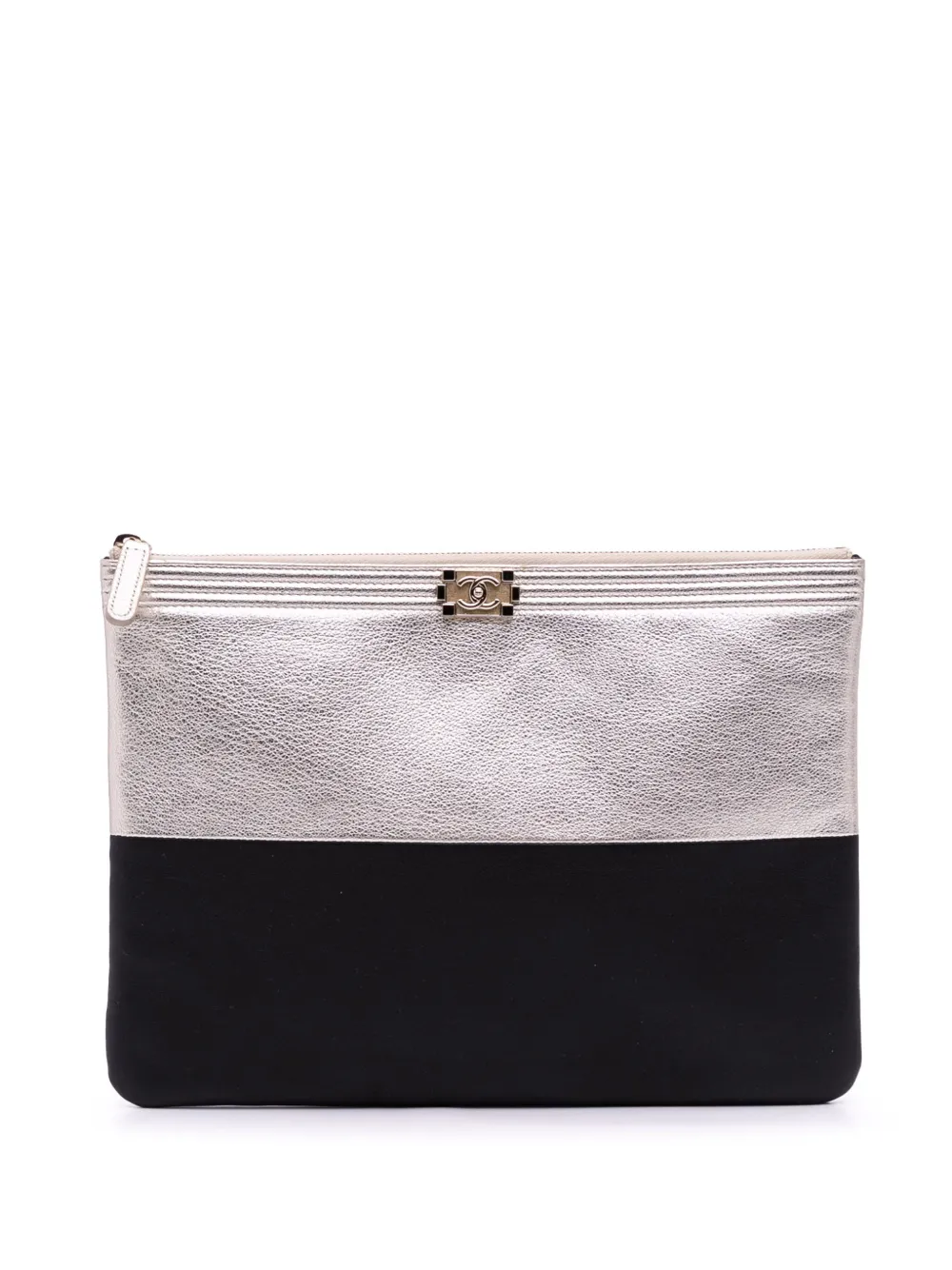Pre-owned Chanel 2015-2016 Medium Bicolor Goatskin Boy O Case Clutch Bag In Black