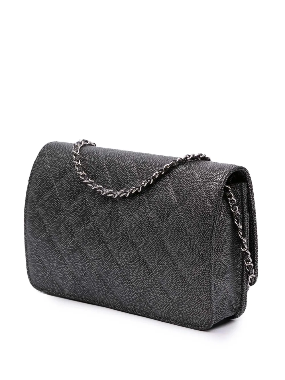 Pre-owned Chanel 2019 Quilted Metallic Caviar Golden Class Wallet On Chain Crossbody Bag In Black