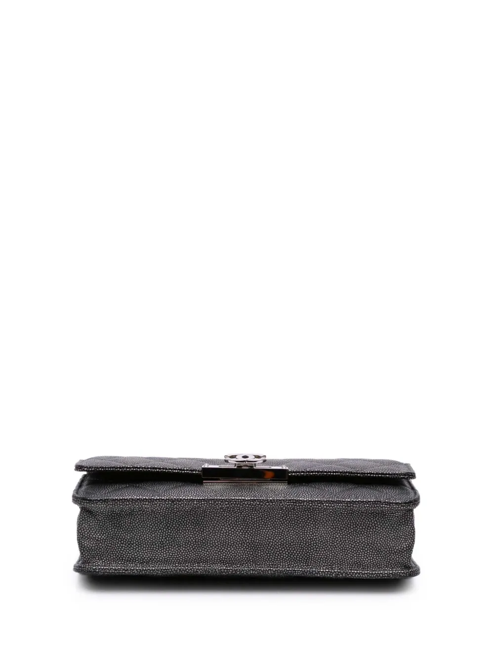 Pre-owned Chanel 2019 Quilted Metallic Caviar Golden Class Wallet On Chain Crossbody Bag In Black