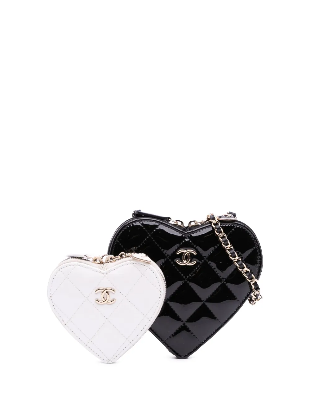CHANEL Pre-Owned 2021-2025 Quilted Patent Calfskin CC Heart Clutch CHANEL Pre-Owned 2021-2025 Quilted Patent Calfskin CC Heart Clutch