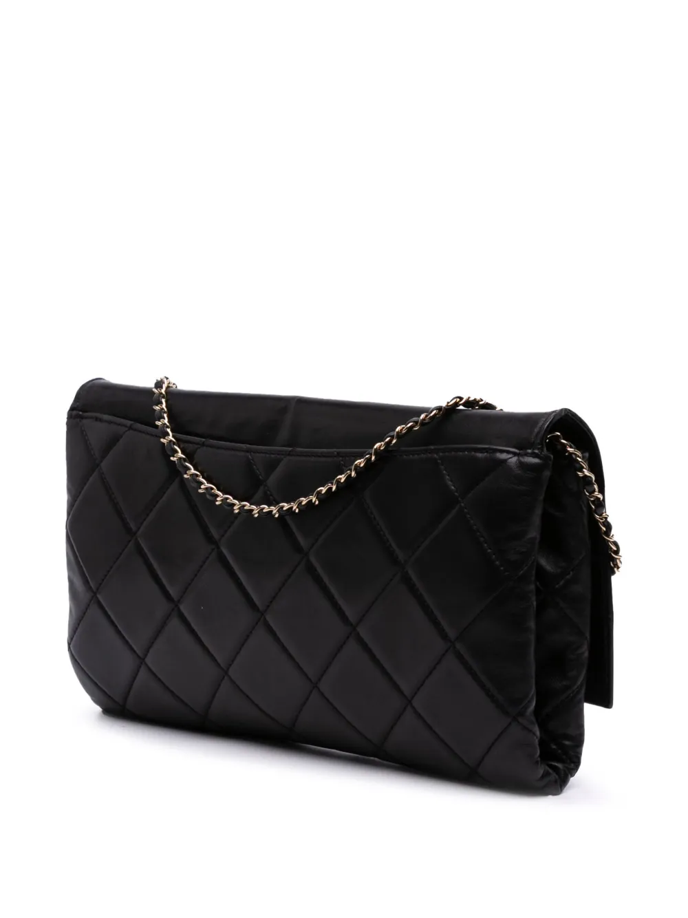 Pre-owned Chanel 2016-2017 Quilted Lambskin Retro Label Shoulder Bag In Black