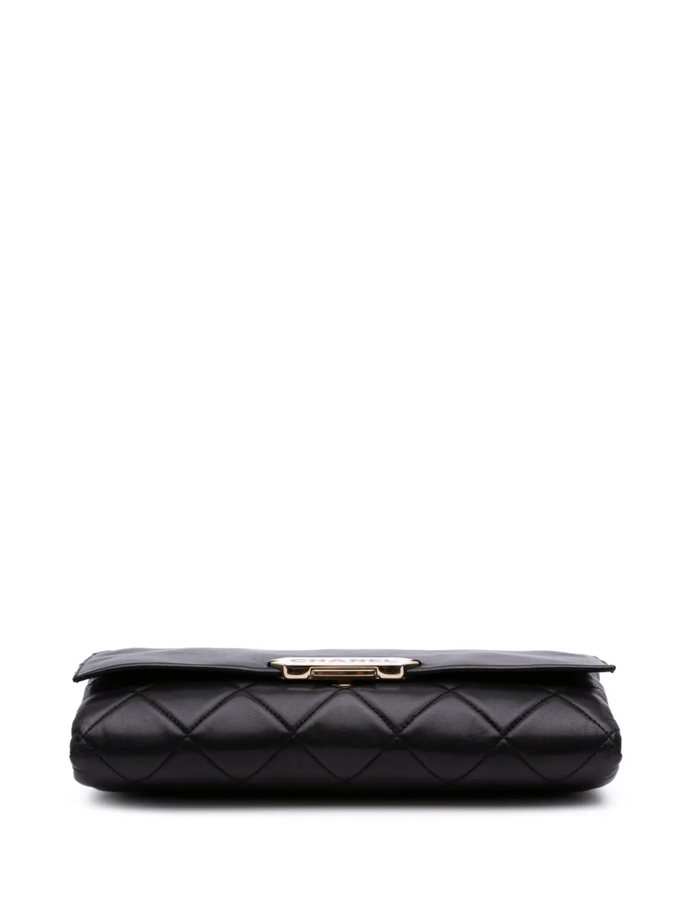 Pre-owned Chanel 2016-2017 Quilted Lambskin Retro Label Shoulder Bag In Black